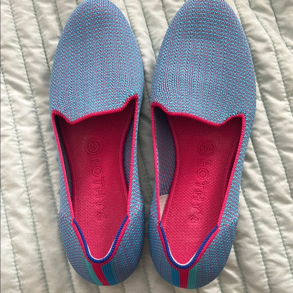 Rothy's Bluebell Triple Stitch Women's Blue and Pink Slip-On Shoes